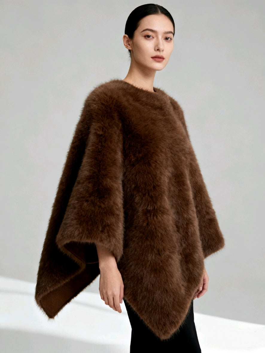 Giacca in Peluche con Bordo Asimmetrico - Marrone Chiaro / Nero / Marrone Scuro