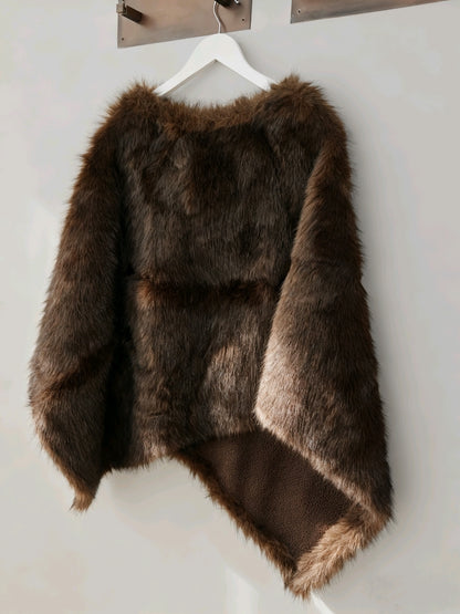 Giacca in Peluche con Bordo Asimmetrico - Marrone Chiaro / Nero / Marrone Scuro