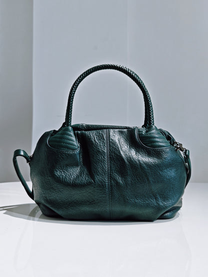 Borsa a Mano in Pella Marrone Scamosciata con Manici Intrecciati - Elegante e Pratica