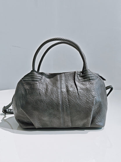 Borsa a Mano in Pella Marrone Scamosciata con Manici Intrecciati - Elegante e Pratica