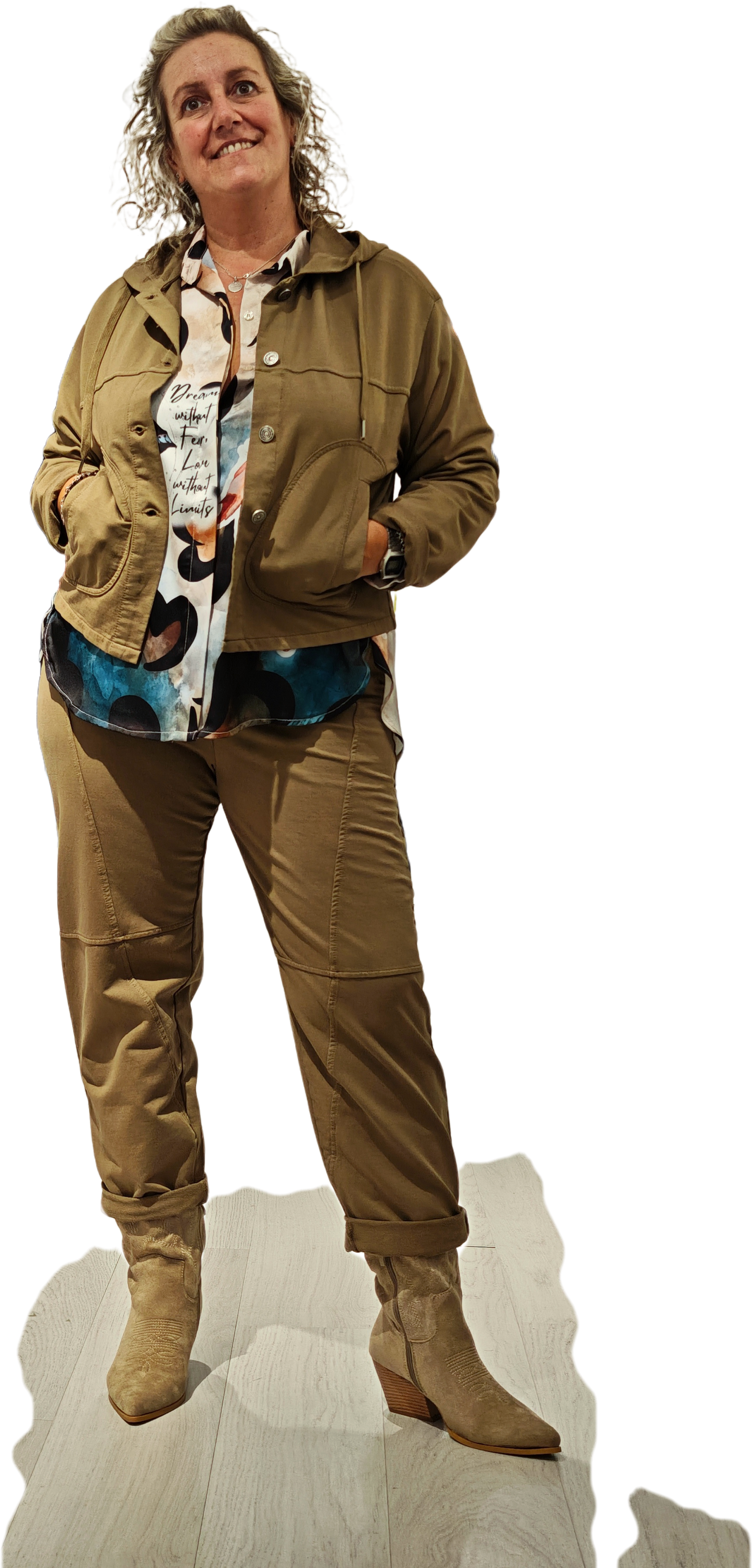 Giacca con Cappuccio Donna Color Cachi | Giacchina Corta con Bottoni