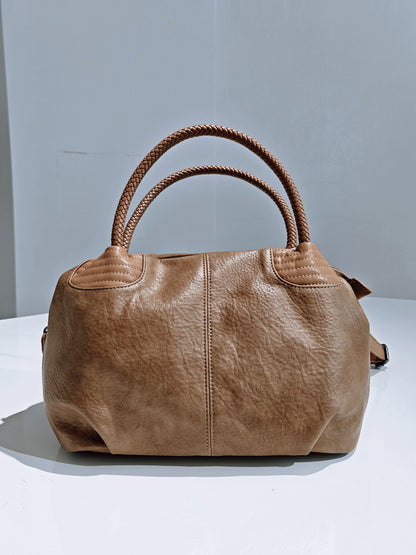 Borsa a Mano in Pella Marrone Scamosciata con Manici Intrecciati - Elegante e Pratica