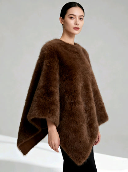 Giacca in Peluche con Bordo Asimmetrico - Marrone Chiaro / Nero / Marrone Scuro