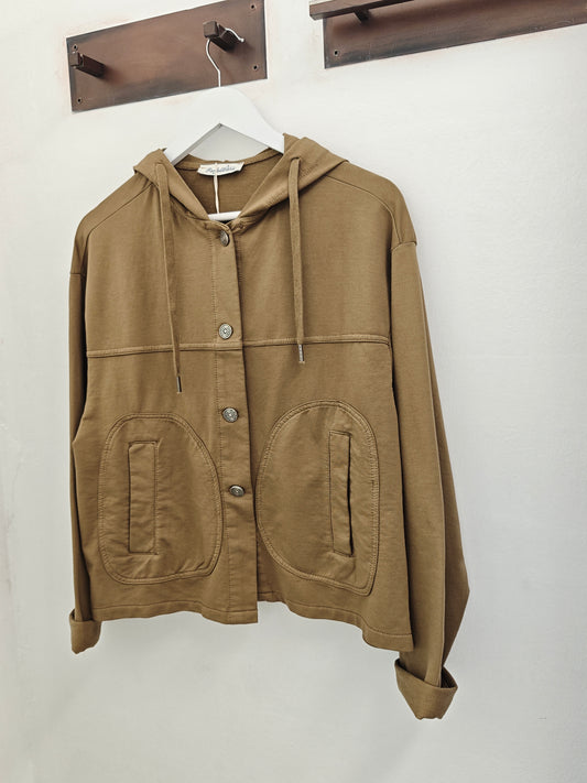 Giacca con Cappuccio Donna Color Cachi | Giacchina Corta con Bottoni