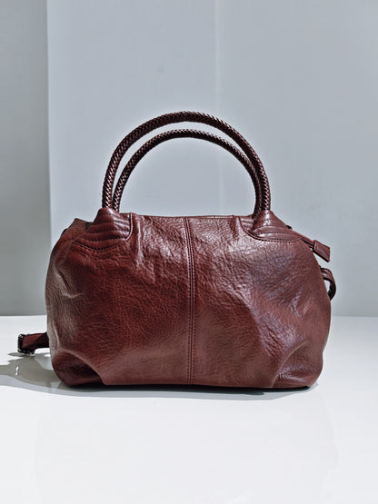 Borsa a Mano in Pella Marrone Scamosciata con Manici Intrecciati - Elegante e Pratica