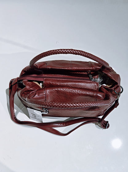 Borsa a Mano in Pella Marrone Scamosciata con Manici Intrecciati - Elegante e Pratica