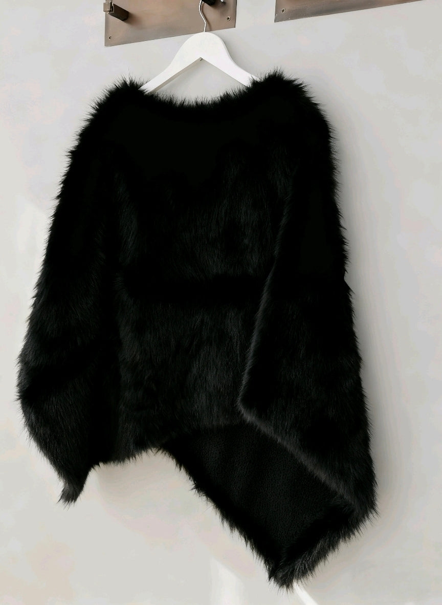 Giacca in Peluche con Bordo Asimmetrico - Marrone Chiaro / Nero / Marrone Scuro