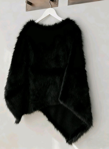 Giacca in Peluche con Bordo Asimmetrico - Marrone Chiaro / Nero / Marrone Scuro