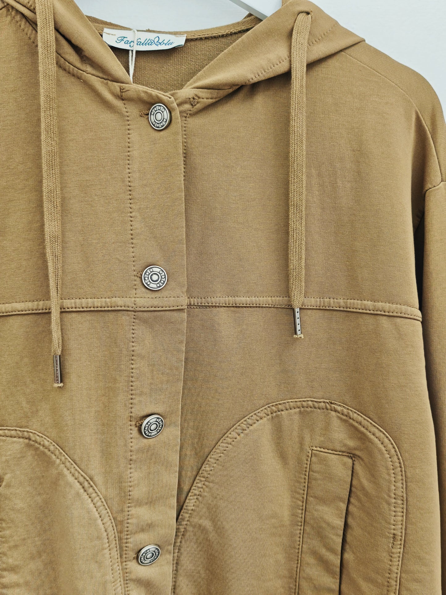 Giacca con Cappuccio Donna Color Cachi | Giacchina Corta con Bottoni