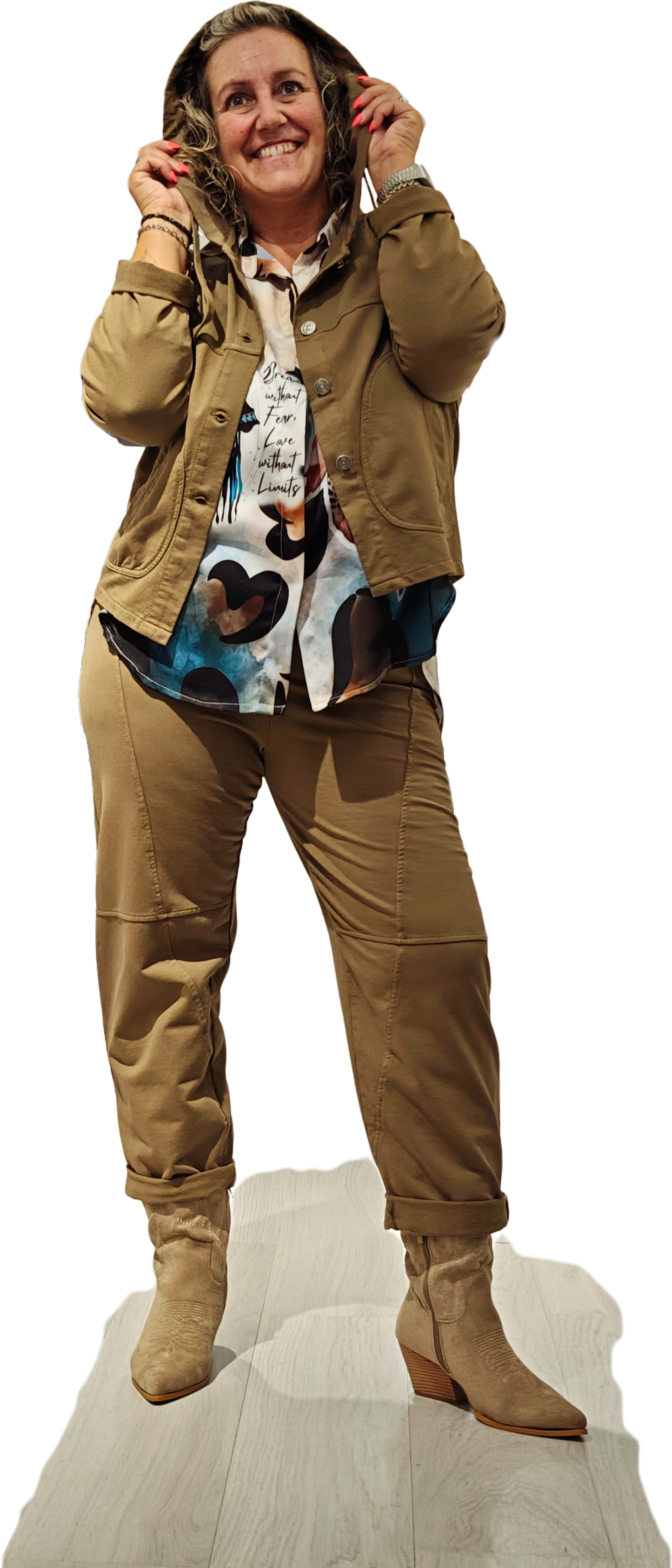 Giacca con Cappuccio Donna Color Cachi | Giacchina Corta con Bottoni