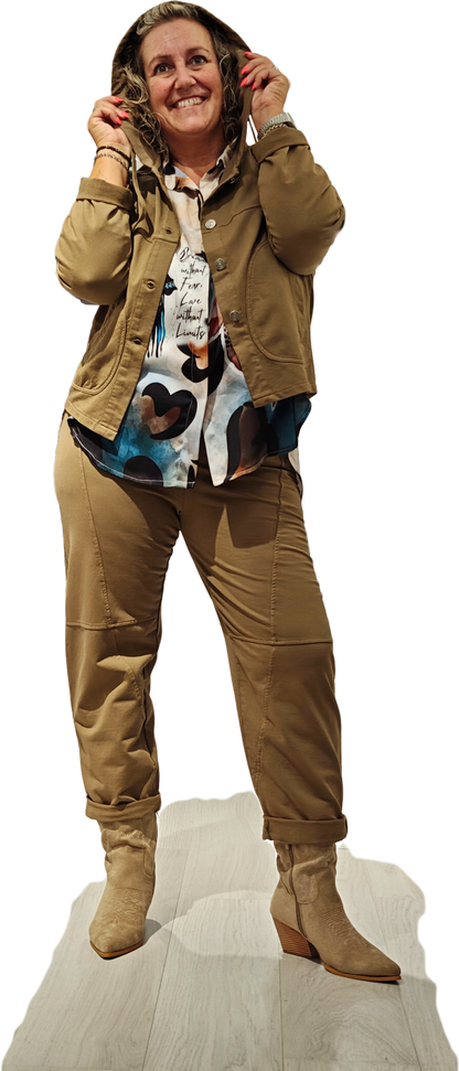 Giacca con Cappuccio Donna Color Cachi | Giacchina Corta con Bottoni