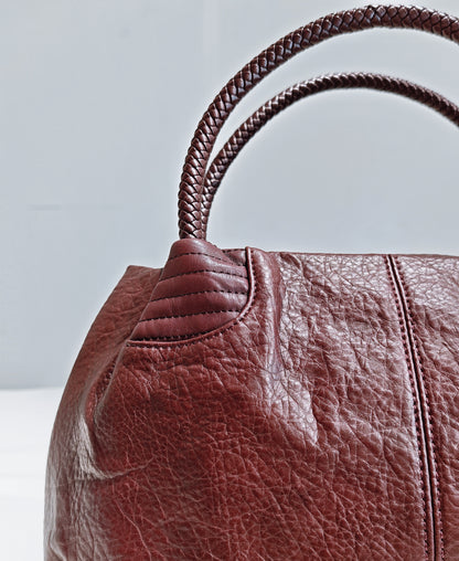 Borsa a Mano in Pella Marrone Scamosciata con Manici Intrecciati - Elegante e Pratica