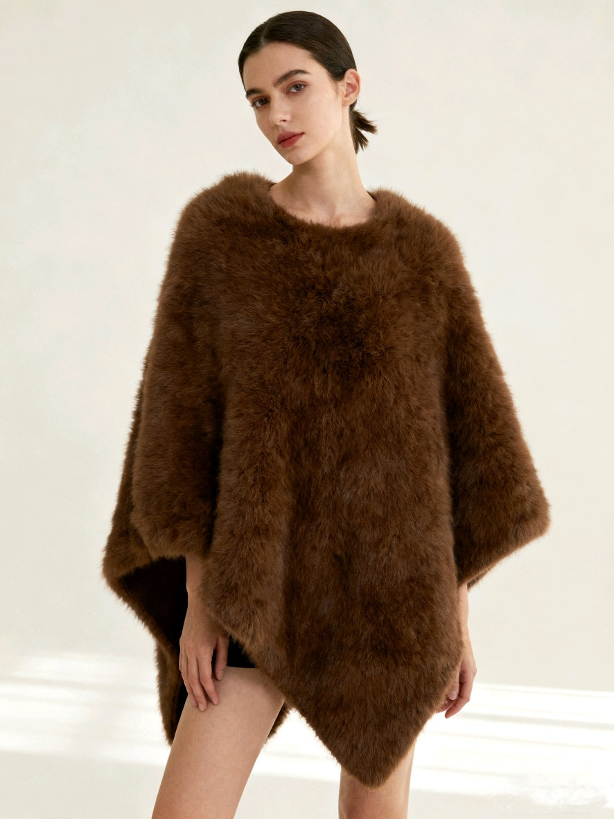 Giacca in Peluche con Bordo Asimmetrico - Marrone Chiaro / Nero / Marrone Scuro